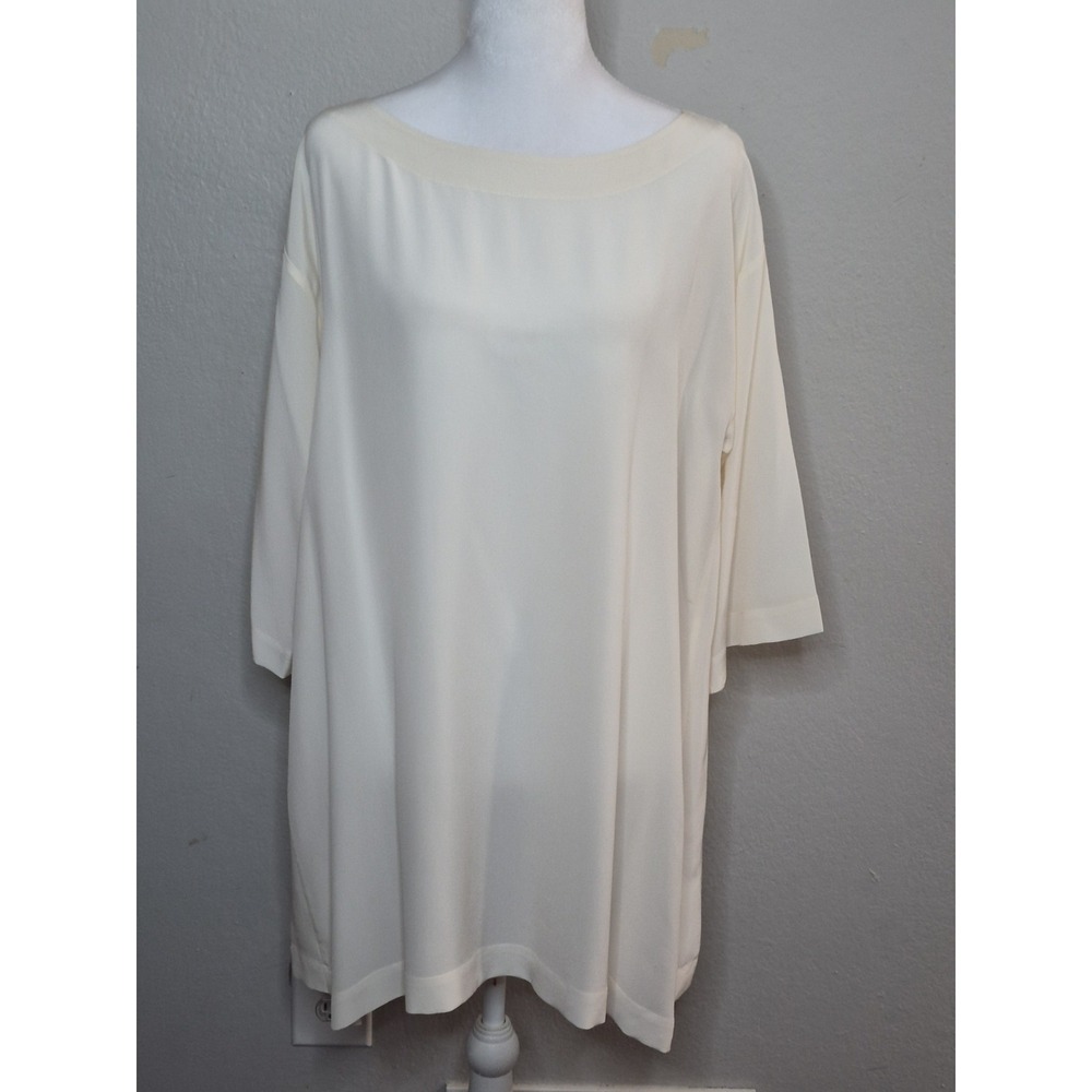 Eskandar Size 0 Cream Silk Oversized Tunic Top Bateau Neck 3/4 Sleeve Luxury